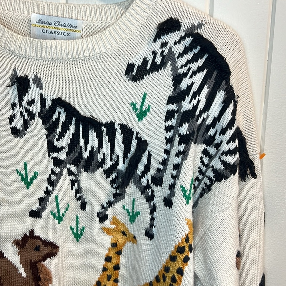Vintage Marisa Christina Large Noah's Ark Wool Cotton Pullover Sweater - Picture 3 of 10